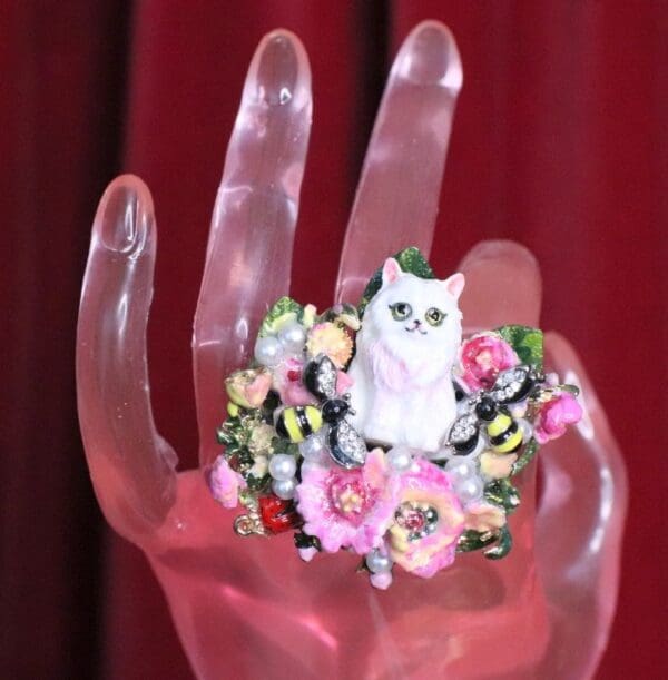 SOLD! 7045 Baroque Art Jewelry Kitty Cat Cocktail Adjustable Ring - Image 4