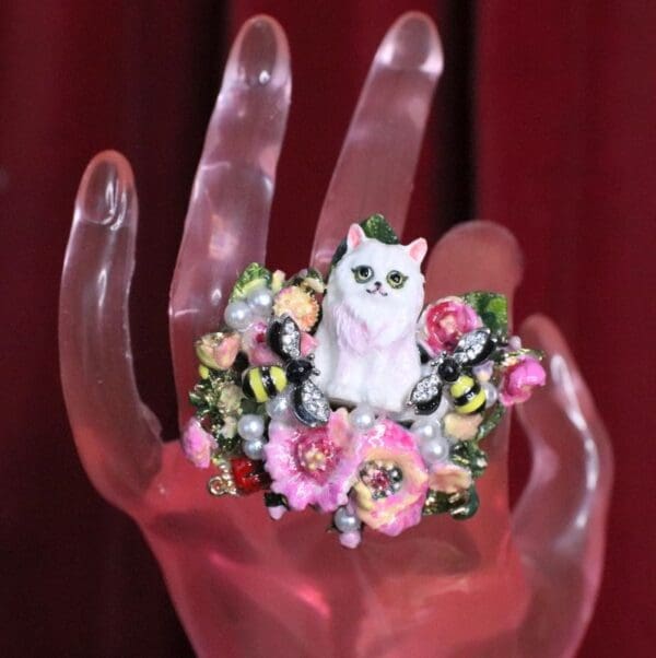 SOLD! 7045 Baroque Art Jewelry Kitty Cat Cocktail Adjustable Ring - Image 5