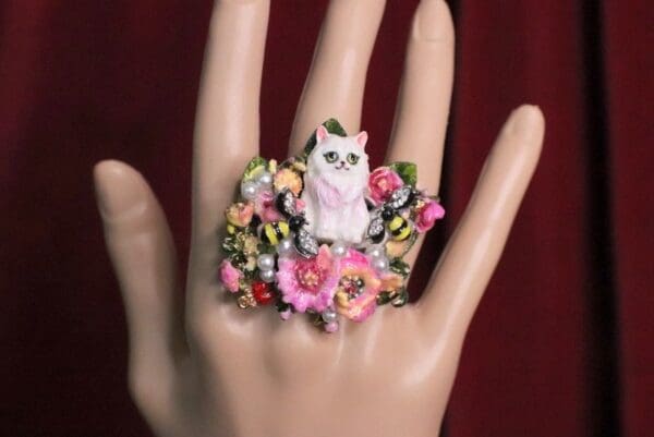 SOLD! 7045 Baroque Art Jewelry Kitty Cat Cocktail Adjustable Ring - Image 7