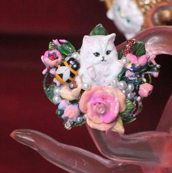 SOLD! 7046 Baroque Art Jewelry Kitty Cat Cocktail Adjustable Ring