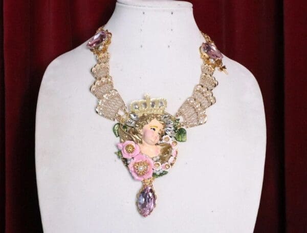 7048 Baroque Hand Painted Chubby Cherub Angel Winged Huge Pendant Necklace - Image 3