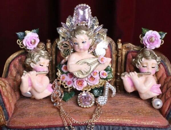 SOLD! 7050 Baroque Chubby Cherub Angel Musical Crystal Brooch - Image 6