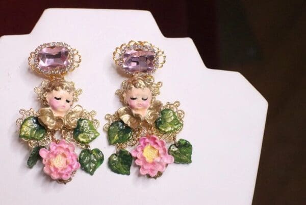 SOLD! 7052 Baroque Sleeping Cherubs Hand Painted Earrings - Image 6