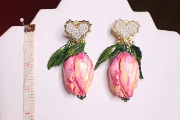 SOLD! 7056 Baroque Hand Painted Tulip Earrings - Image 5