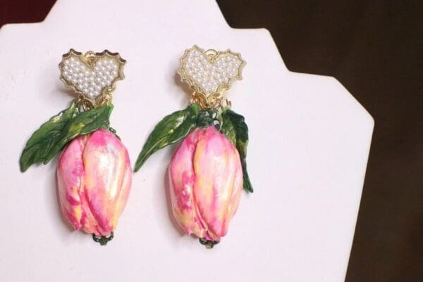 SOLD! 7056 Baroque Hand Painted Tulip Earrings - Image 6