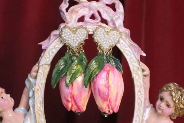 SOLD! 7056 Baroque Hand Painted Tulip Earrings