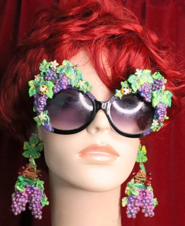 SOLD! 7058 Baroque Grapes Hand Painted Embellished Embellished Sunglasses - Image 3