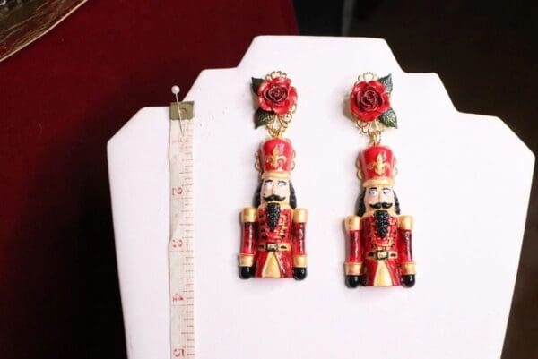 SOLD! 7067 Baroque Hand Painted Enamel Nutrcaker Earrings - Image 3