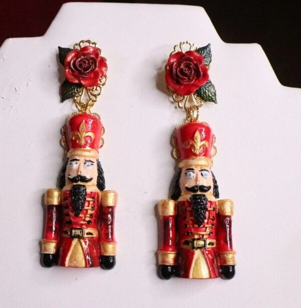 SOLD! 7067 Baroque Hand Painted Enamel Nutrcaker Earrings - Image 4