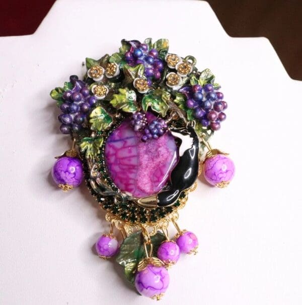 SOLD! 7068 Genuine Solar Quartz Fable The Fox And Grapes Huge Brooch