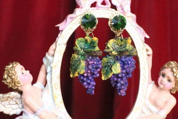 SOLD! 7071 Baroque Hand Painted Enamel Grapes Earrings
