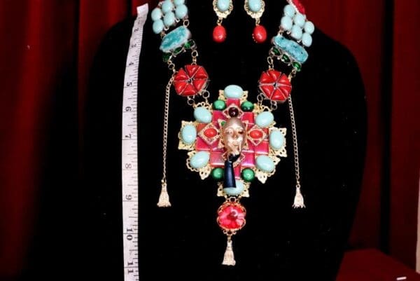 SOLD! 7075 Set Of The Great Gatsby Genuine Coral Smithsonite Mask Huge Necklace - Image 3