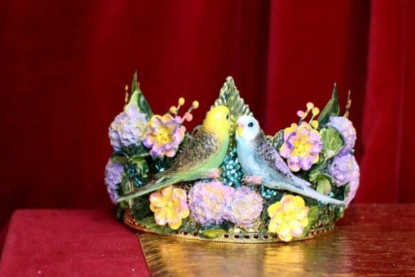 SOLD! 7076 Hand Painted Love Birds Parrots Flowers Headband Crown - Image 2