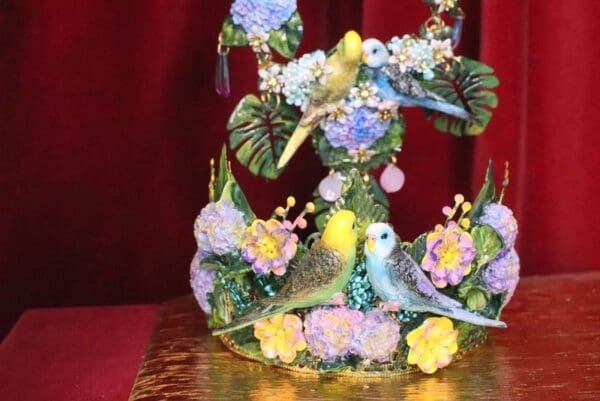 SOLD! 7076 Hand Painted Love Birds Parrots Flowers Headband Crown