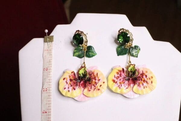 SOLD! 7085 Baroque Hand Painted Vivid Orchid Flower Earrings - Image 4