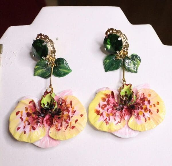 SOLD! 7085 Baroque Hand Painted Vivid Orchid Flower Earrings - Image 5
