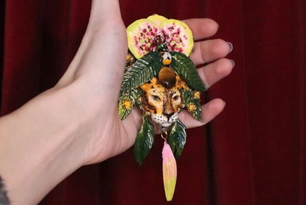 SOLD! 7089 Baroque Hand Painted Vivid Leopard Animal Brooch - Image 3