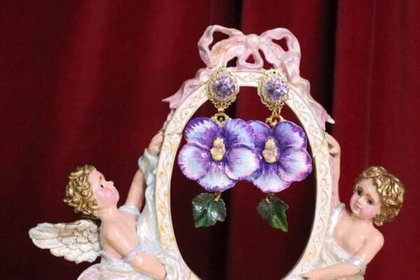 SOLD! 7090 Baroque Hand Painted Vivid Sicilian Anemone Flower Earrings - Image 2