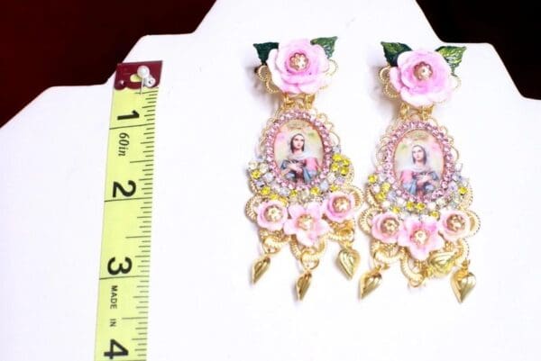 SOLD! 7092 Virgin Mary Delicate Pale Pink Rhinestones Earrings - Image 3