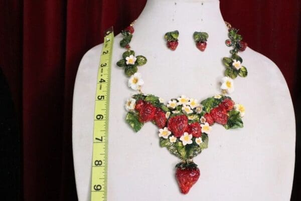 SOLD! 7108 Hand Painted Vivid Strawberries Necklace - Image 4