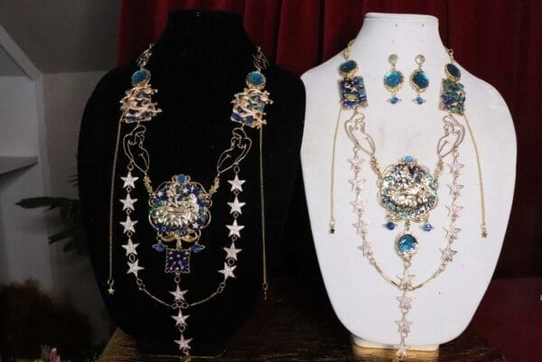 SOLD! 7110 Set Of Celestial Mystical Lady Holding The Moon Star Necklace+ Earrings - Image 5