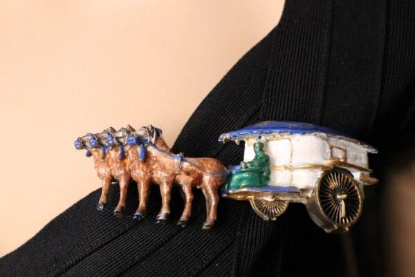 SOLD! 7120 Japanese Revival Hand Painted Horses Unusual Brooch