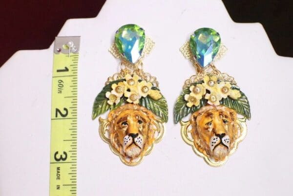 SOLD! 7122 Art Nouveau Vivid Small Lion Leaf Earrings - Image 3