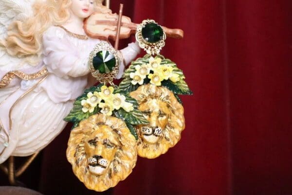 SOLD! 7123 Art Nouveau Vivid Large Lion Leaf Earrings - Image 2
