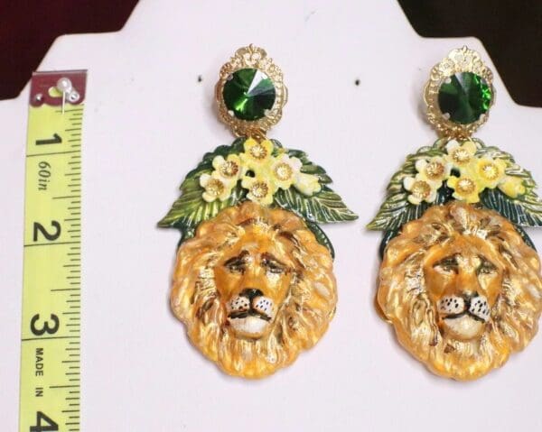 SOLD! 7123 Art Nouveau Vivid Large Lion Leaf Earrings - Image 3