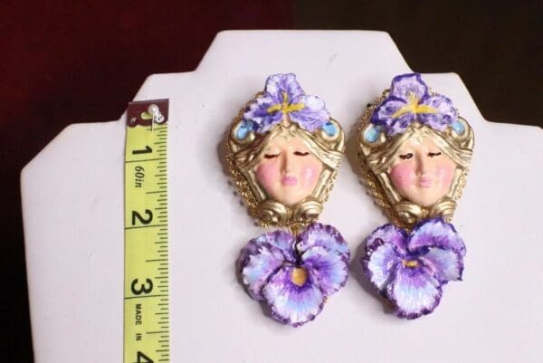 SOLD! 7126 Art Nouveau Goddess Viola Flower Earrings - Image 7