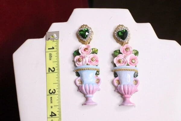 SOLD! 7127 Victorian Vase Roses Flower Earrings - Image 6