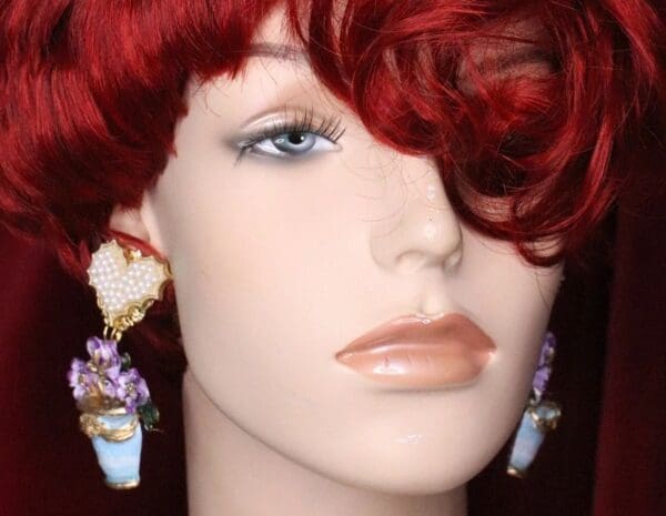 SOLD! 7128 Victorian Vase Viola Flower Earrings - Image 4