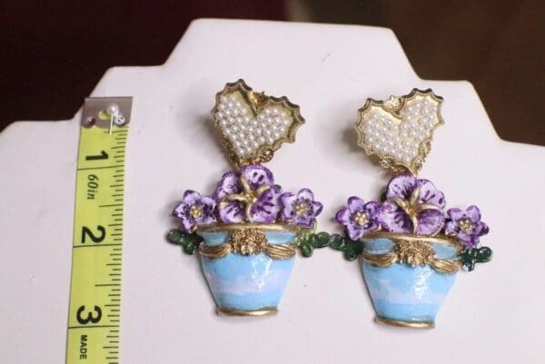 SOLD! 7128 Victorian Vase Viola Flower Earrings - Image 5