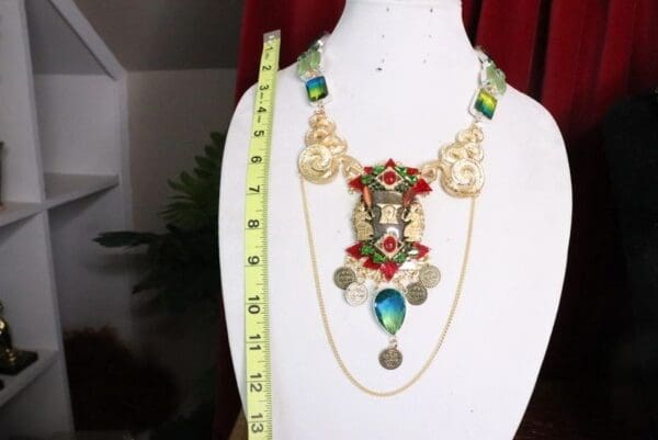 SOLD! 7130 Egyptian Revival Pharaoh Genuine Fiery Labradorite Tourmaline Necklace - Image 3