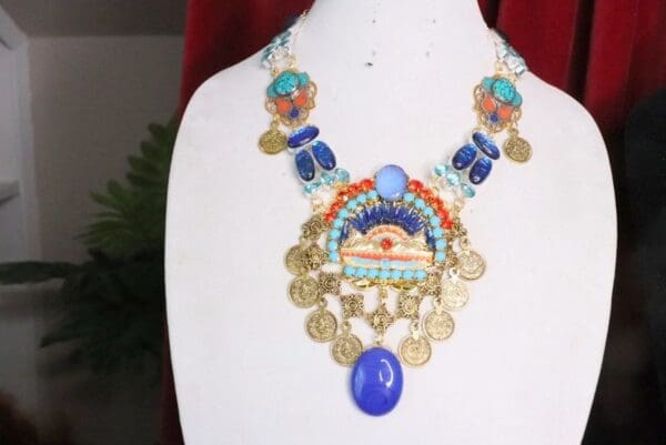 SOLD! 7131 Egyptian Revival Pharaoh Genuine Triple Opal Necklace - Image 3