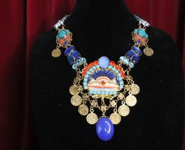 SOLD! 7131 Egyptian Revival Pharaoh Genuine Triple Opal Necklace - Image 2