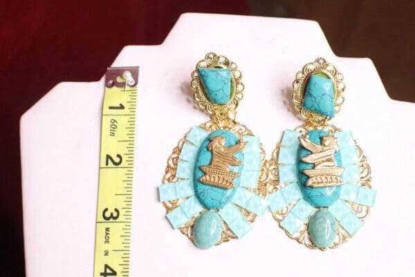 SOLD! 7132 Egyptian Revival Genuine Turquoise Oharaoh Earrings - Image 2