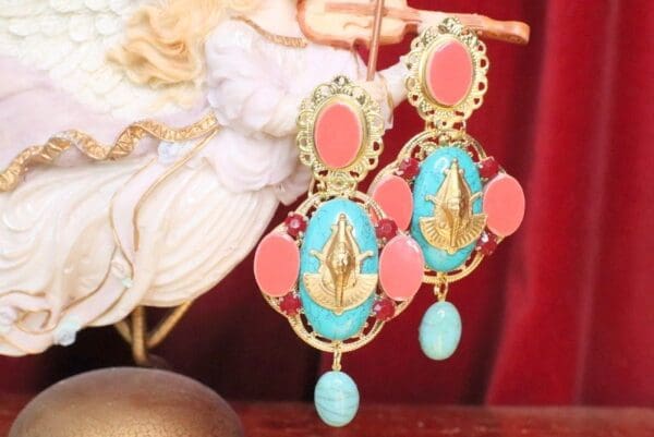 SOLD! 7133 Egyptian Revival Genuine Turquoise Pharaoh Earrings - Image 2