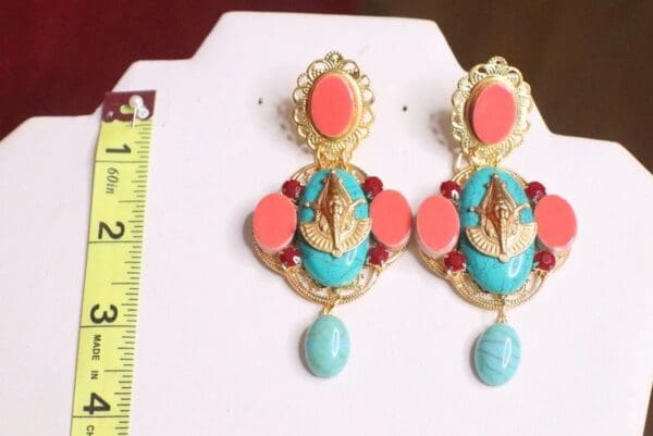 SOLD! 7133 Egyptian Revival Genuine Turquoise Pharaoh Earrings - Image 3