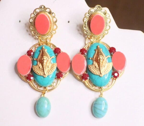 SOLD! 7133 Egyptian Revival Genuine Turquoise Pharaoh Earrings - Image 4