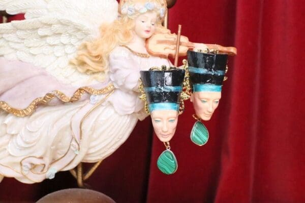SOLD! 7134 Egyptian Revival Genuine Malachite Cleopatra Earrings - Image 3
