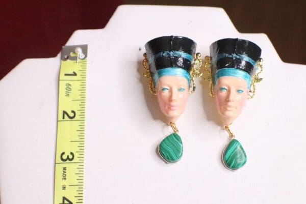 SOLD! 7134 Egyptian Revival Genuine Malachite Cleopatra Earrings - Image 4