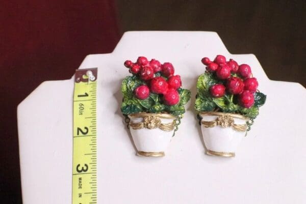 SOLD! 7142 Baroque 3D Effect Vivid Cranberries Pod Earrings - Image 6