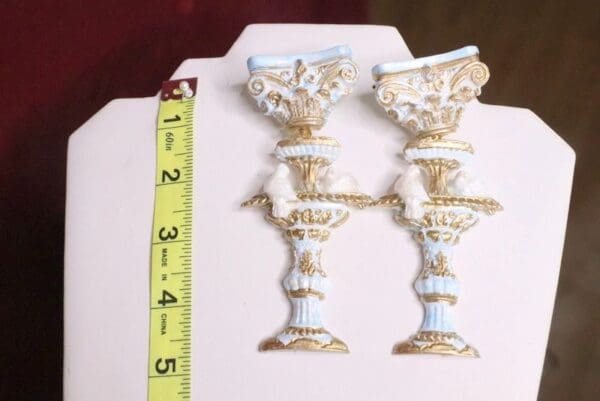 SOLD!7145 Baroque Cherub Vintage Style Doves Roman Column Light Weight Studs Earrings - Image 6