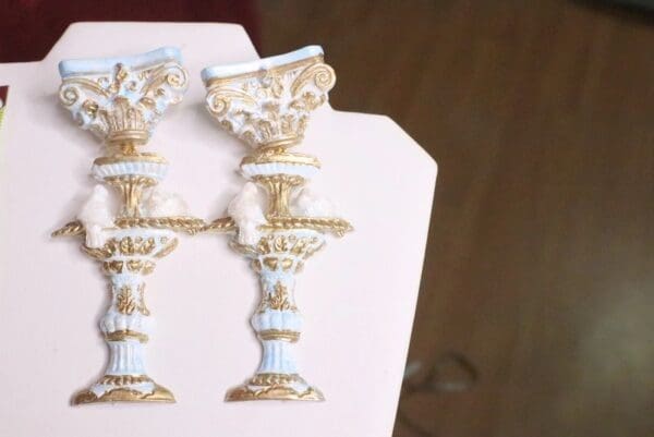 SOLD!7145 Baroque Cherub Vintage Style Doves Roman Column Light Weight Studs Earrings - Image 7
