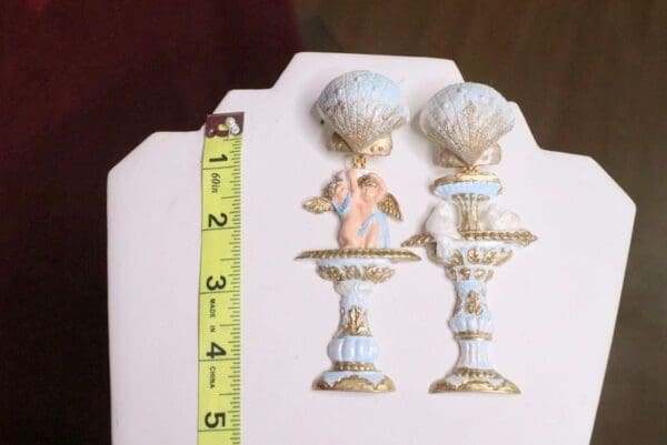 SOLD! 7146 Baroque Cherub Vintage Style Doves Roman Column Light Weight Irregular Studs Earrings - Image 7