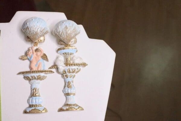 SOLD! 7146 Baroque Cherub Vintage Style Doves Roman Column Light Weight Irregular Studs Earrings - Image 8