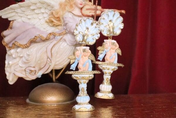 SOLD! 7147 Baroque Cherub Vintage Style Roman Column Light Weight Studs Earrings