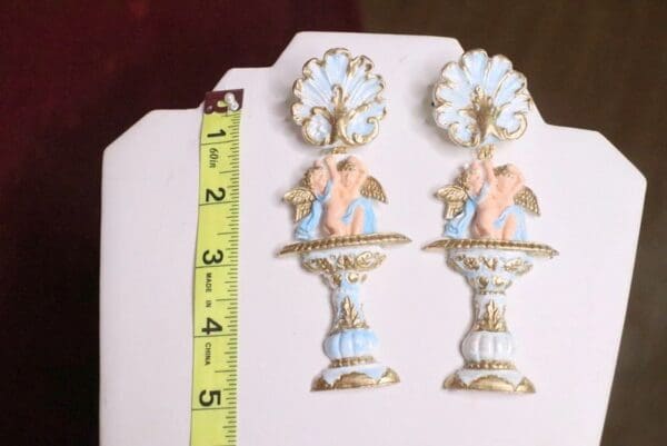 SOLD! 7147 Baroque Cherub Vintage Style Roman Column Light Weight Studs Earrings - Image 7