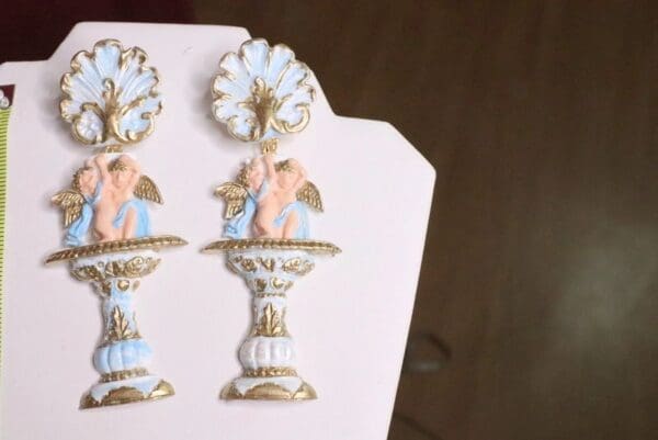 SOLD! 7147 Baroque Cherub Vintage Style Roman Column Light Weight Studs Earrings - Image 8